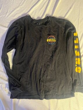 O'Neill Black Long-Sleeve Tee with Yellow Logo Accents